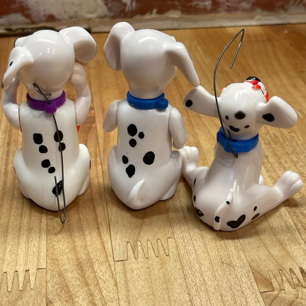 VTG‎ Disney 101 Dalmatians Puppy Figures Set of 3 Ornaments Food Bowl PVC